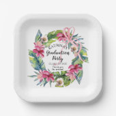 熱帯葉 |ピンク・フローラ卒業パーティー ペーパープレート (正面)