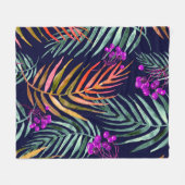 熱帯葉。水葉色の木、ヤシ フリースブランケット (正面(横))