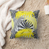 熱帯葉(黄と灰色) クッション (ブランケット)