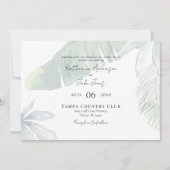 熱帯葉QRコード横結婚線 招待状 (正面)