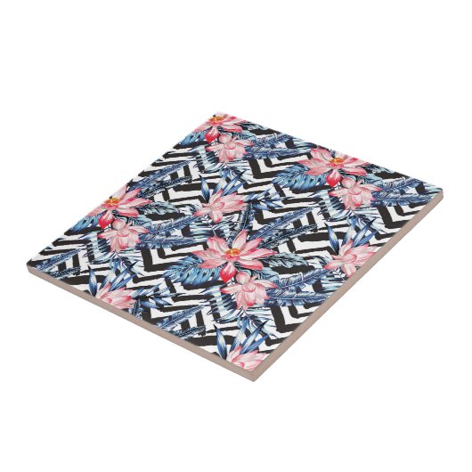 熱帯蓮の花模様 タイル (側面)