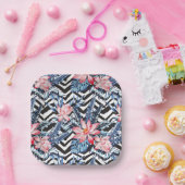 熱帯蓮の花模様 ペーパープレート (パーティー)