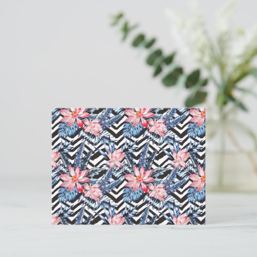 熱帯蓮の花模様 ポストカード (スタンド正面)