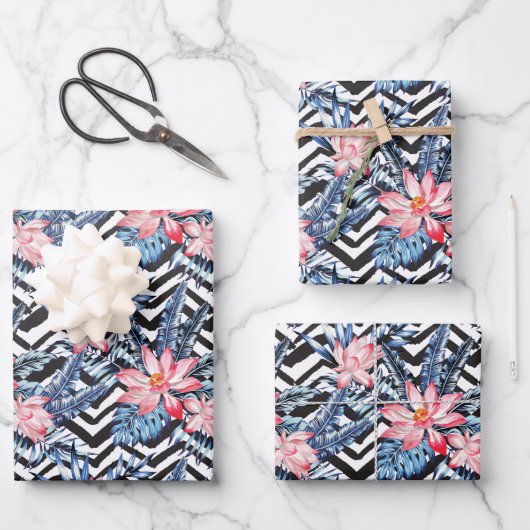 熱帯蓮の花模様 ラッピングペーパーシート (正面)