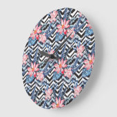 熱帯蓮の花模様 ラージ壁時計 (傾斜)