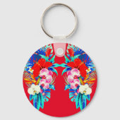 熱帯蘭とヤシ葉のハワイアンフローラ キーホルダー (正面)