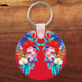 熱帯蘭とヤシ葉のハワイアンフローラ キーホルダー (正面)