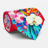 熱帯蘭とヤシ葉のハワイアンフローラ ネクタイ (ロール)