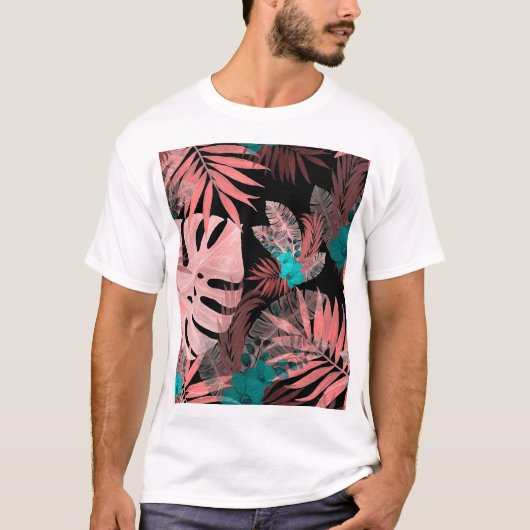 熱帯蘭の水の色のシームレスなパターン Tシャツ (正面)