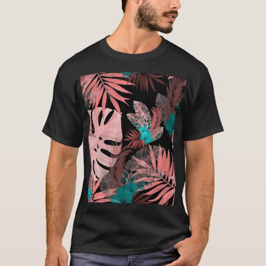 熱帯蘭の水の色のシームレスなパターン Tシャツ (正面)