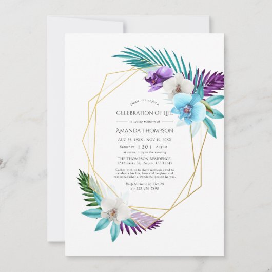 熱帯蘭の生物の幾何学的お祝い 招待状 (正面)