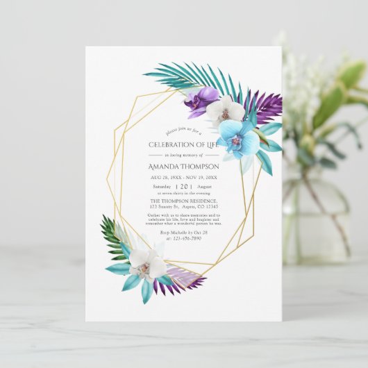 熱帯蘭の生物の幾何学的お祝い 招待状 (スタンド正面)