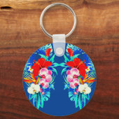 熱帯蘭の花とヤシの葉のハワイアン キーホルダー (正面)