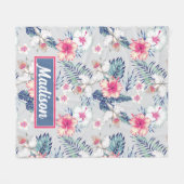 熱帯蘭の花の模様 フリースブランケット (正面(横))