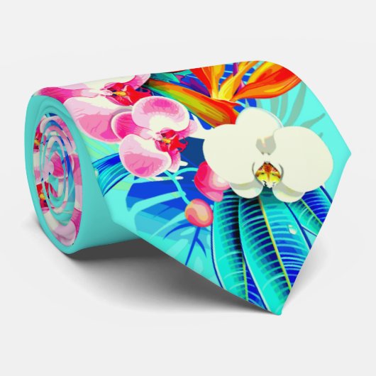 熱帯蘭ヤシの葉ハワイアンフローラティール(緑がかった色) ネクタイ (ロール)