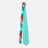 熱帯蘭ヤシの葉ハワイアンフローラティール(緑がかった色) ネクタイ (裏面)