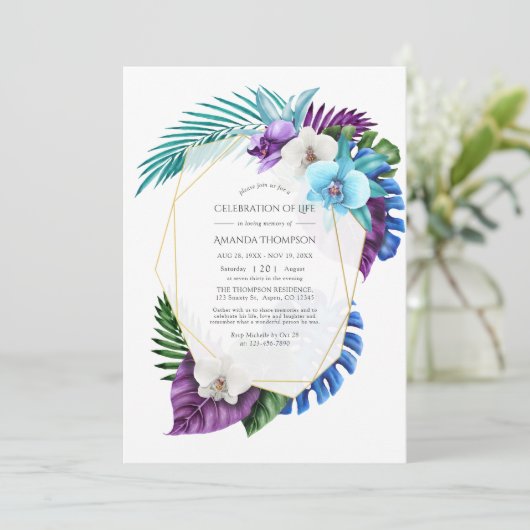 熱帯蘭ライフInvの幾何学的お祝い 招待状 (スタンド正面)