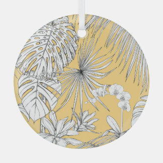 熱帯蘭：版木、銅版、版画ヴィンテージパターン ガラスオーナメント