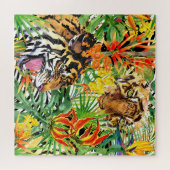 熱帯虎の水色ジャングルパターン ジグソーパズル (横)