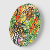 熱帯虎の水色ジャングルパターン ラージ壁時計 (傾斜)