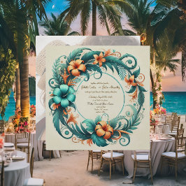 熱帯虹色ラウンドフレーム結婚式招待状 シーズンカード