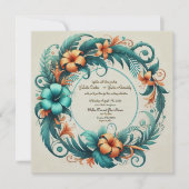 熱帯虹色ラウンドフレーム結婚式招待状 シーズンカード (正面)