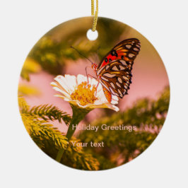 熱帯蝶とクリスマスツリーの休日 セラミックオーナメント