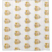 熱帯蝶の魚オレンジと白パターン（の模様が）ある シャワーカーテン (正面)