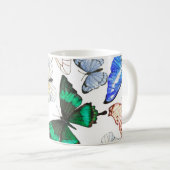 熱帯蝶：カラフルの水色パターン。 コーヒーマグカップ (正面右)