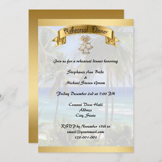 熱帯行先の結婚式のリハーサルカード 招待状 (正面/裏面)