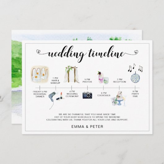 熱帯行先結婚式のタイムラインスケジュール (正面/裏面)