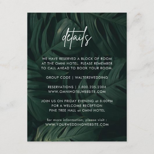 熱帯行先結婚式詳細 エンクロージャーカード (正面)