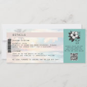 熱帯行先飛行機チケットビーチ結婚式 招待状 (裏面)