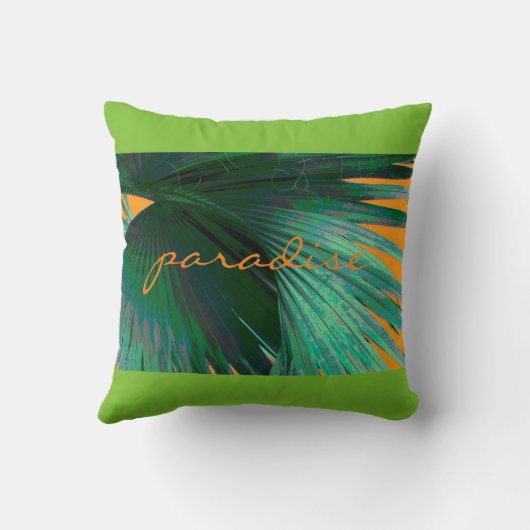 熱帯装飾用クッションのヤシの葉で文字を緑色に クッション (裏面)