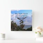 熱帯詩篇118:24海とヤシの木 スクエア壁時計 (ホーム)