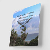 熱帯詩篇118:24海とヤシの木 スクエア壁時計 (傾斜)