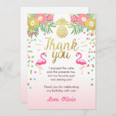 熱帯誕生日のサンキューカードのルアウ(ハワイ式宴会)のフラミンゴ サンキューカード (正面/裏面)