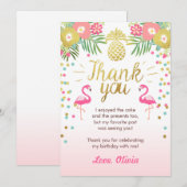 熱帯誕生日のサンキューカードのルアウ(ハワイ式宴会)のフラミンゴ サンキューカード (正面/裏面)