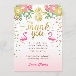熱帯誕生日のサンキューカードのルアウ（ハワイ式宴会）のフラミンゴ サンキューカード