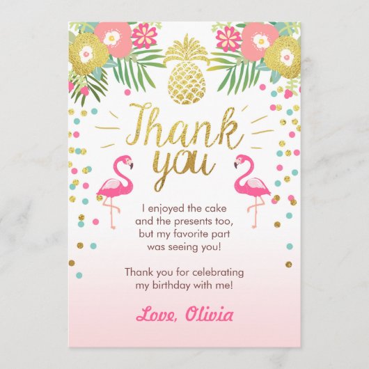 熱帯誕生日のサンキューカードのルアウ(ハワイ式宴会)のフラミンゴ サンキューカード (正面)
