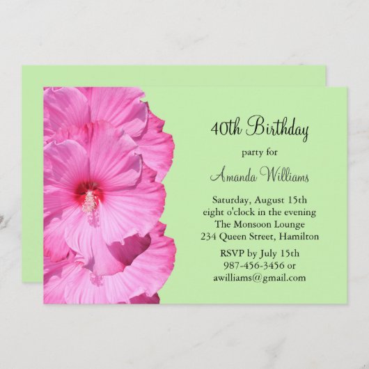 熱帯誕生日の招待状(緑) 招待状 (正面/裏面)