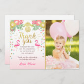 熱帯誕生日サンキューカードルアウ(ハワイ式宴会)フラミンゴ サンキューカード (正面/裏面)