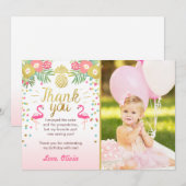 熱帯誕生日サンキューカードルアウ(ハワイ式宴会)フラミンゴ サンキューカード (正面/裏面)