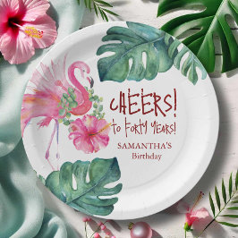 熱帯誕生日ピンクフラミンゴ ペーパープレート