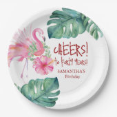 熱帯誕生日ピンクフラミンゴ ペーパープレート (正面)