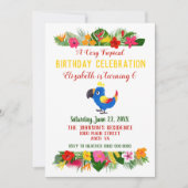 熱帯誕生祝いカラフルオウム 招待状 (正面)