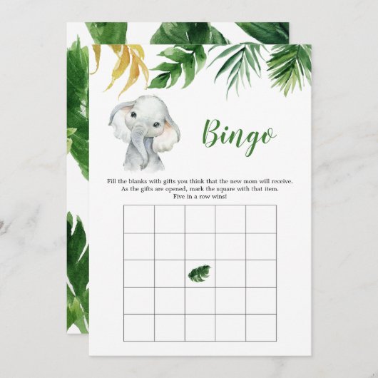 熱帯象の少年の赤ちゃんシャワービンゴゲーム 招待状 (正面/裏面)