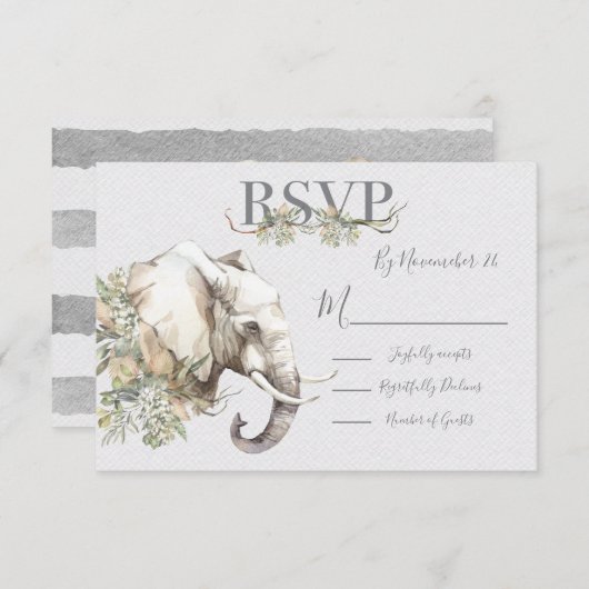 熱帯象結婚の応答カードRSVP 出欠カード (正面/裏面)