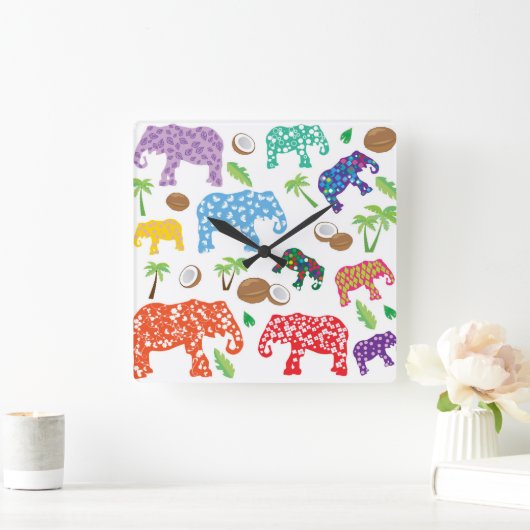 熱帯象 スクエア壁時計 (ホーム)