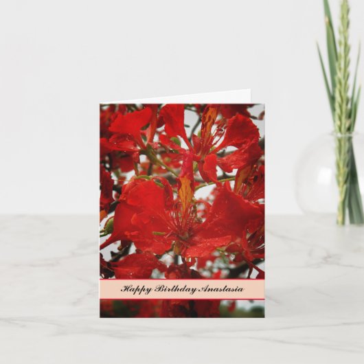 熱帯赤い花の誕生日 カード (正面)